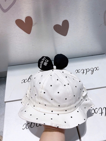 KB - Mũ vành chấm bi nơ đen(6M-3Y)