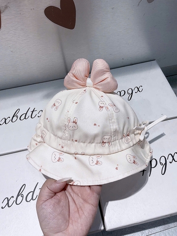 KB- Mũ vành be in thỏ nơ hồng(8M-2Y)