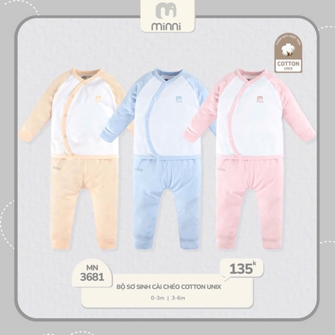 MINNI - BỘ SƠ SINH CÀI CHÉO COTTON UNIX MN3681