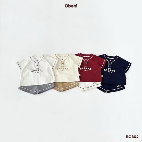 OBEBI - Bộ cộc cotton phối màu cổ cài khuy(66-110)