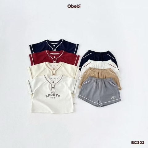 OBEBI - Bộ cộc cotton phối màu cổ cài khuy(66-110)