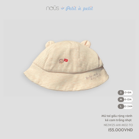 NOUS - Mũ tai gấu rộng vành kẻ cam(S,M,L)