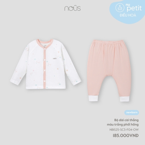 NOUS - Bộ dài cài thẳng màu trắng phối hồng NB