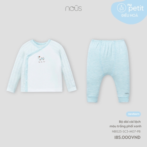 NOUS - Bộ dài cài lệch màu trắng phối xanh NB