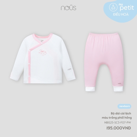 NOUS - Bộ dài cài lệch màu trắng phối hồng NB