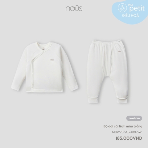 NOUS - Bộ dài cài lệch màu trắng NB