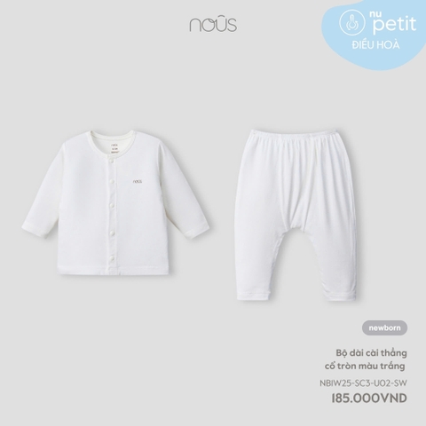 NOUS - Bộ dài cài thẳng cổ tròn màu trắng NB