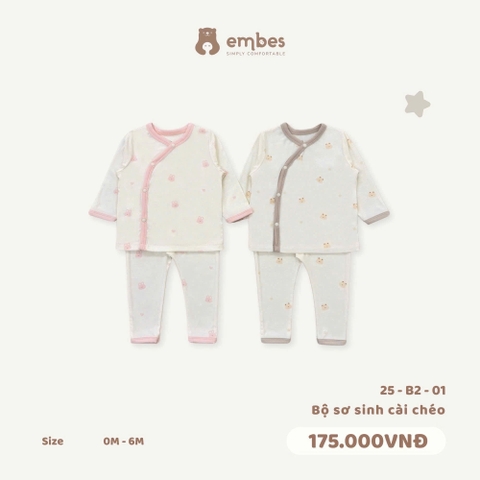 EMBES - Bộ sơ sinh cài chéo be phối màu(0-6M)