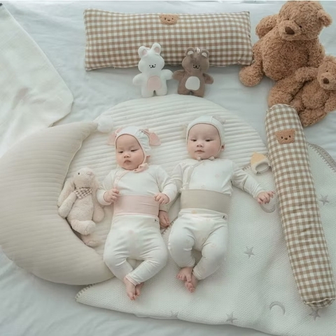 EMBES - Bộ sơ sinh cài chéo be phối màu(0-6M)