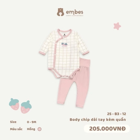 EMBES - Body chip dài tay kèm quần(0-6M)