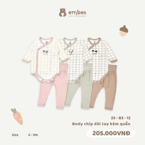 EMBES - Body chip dài tay kèm quần(0-6M)