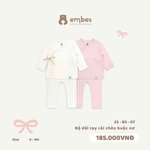 EMBES - Bộ dài tay cài chéo buộc nơ(0-6M)
