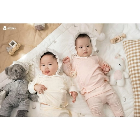 EMBES - Bộ dài tay cài chéo buộc nơ(0-6M)