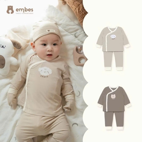 EMBES - Bộ dài tay cài chéo phối viền(0-6M)