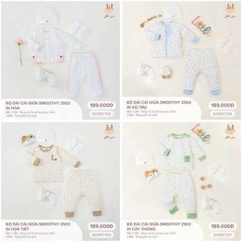 LITTLE LOVE -  Bộ dài cài giữa Smoothy 2502 in hình(NB-6M)