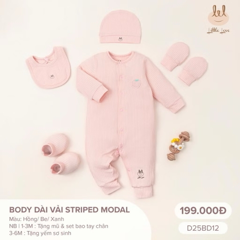 LITTLE LOVE - Body dài vải STRIPED MODAL(NB-6M)