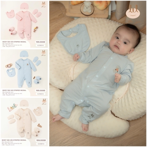 LITTLE LOVE - Body dài vải STRIPED MODAL(NB-6M)
