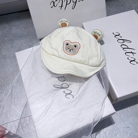 KB - Mũ lưỡi trai voan in mặt gấu(3-8M)