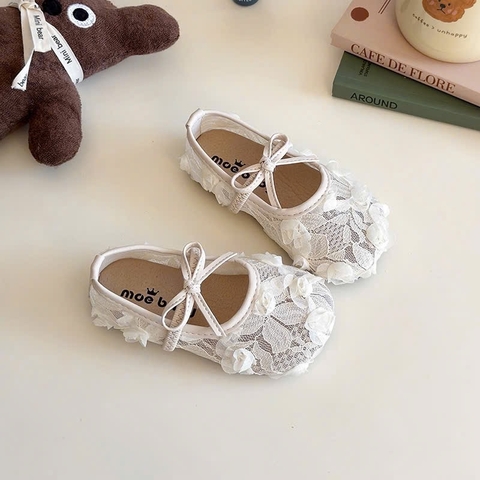 KB - Giày búp bê hoa ren trắng kem(21-30)