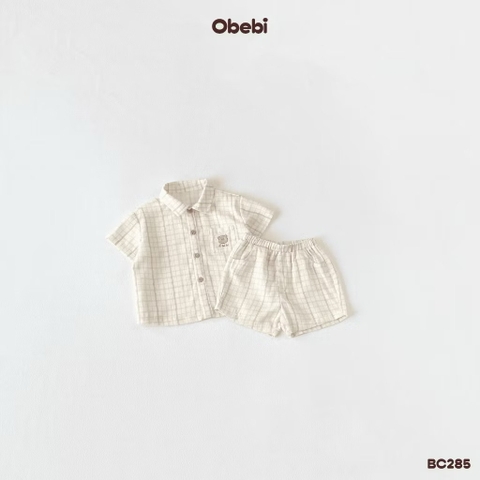 OBEi - Bộ sơ mi vải đũi kẻ thêu(73-110)
