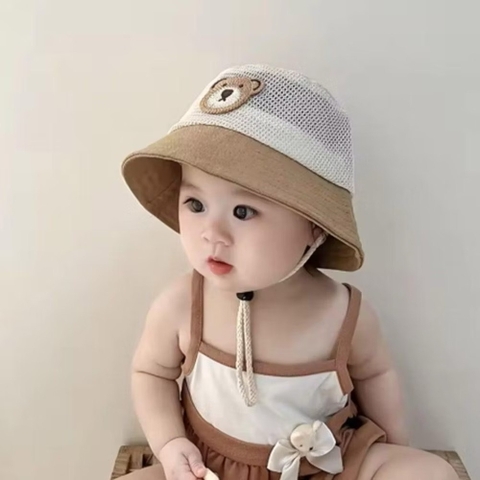 MC - Mũ vành lưới mặt gấu phối màu(2-5Y)