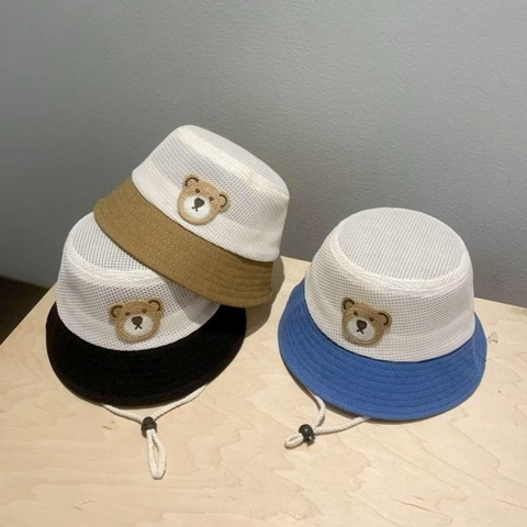 MC - Mũ vành lưới mặt gấu phối màu(2-5Y)
