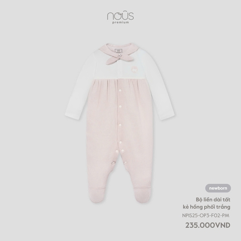 NOUS - Bộ liền dài tất kẻ phối trắng NB