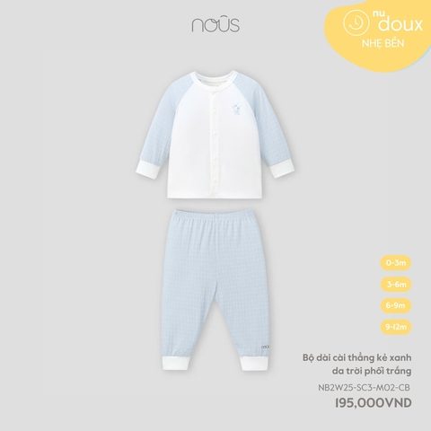 NOUS - Bộ dài cài thẳng kẻ xanh da trời phối trắng(0-12M)