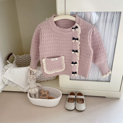 BK - Áo len nơ ren hồng (90-130)