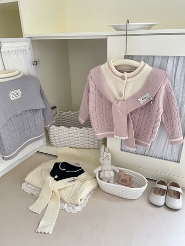 BK - Áo cardigan len thừng+khăn(90-130)