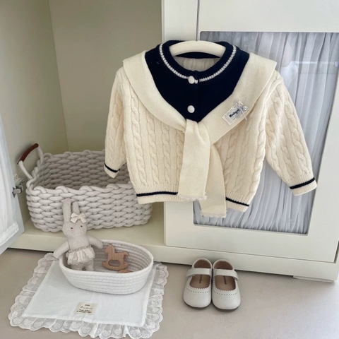 BK - Áo cardigan len thừng+khăn(90-130)