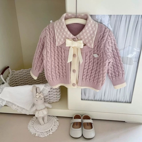 BK - Áo cardigan len thừng cổ caro(90-130)