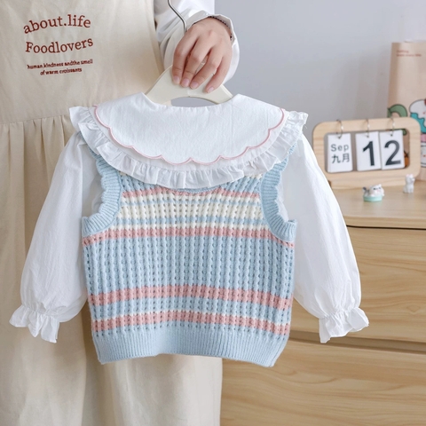 BK - Set áo sơ mi + gile len hoa(90-140)