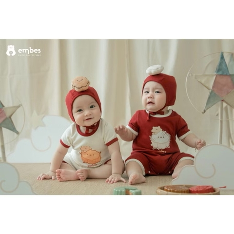 EMBES - Body cộc tay in hoạ tiết bánh trung thu ( 0-9M)