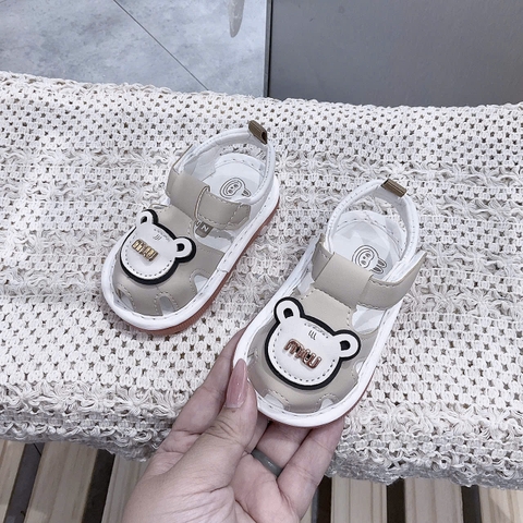 KB - Dép tập đi mặt gấu MIN nâu(17-21)