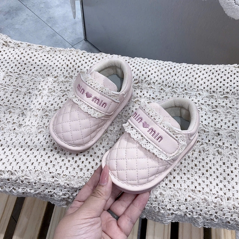 KB - Giày tập đi quai dán ren MIN hồng(16-20)