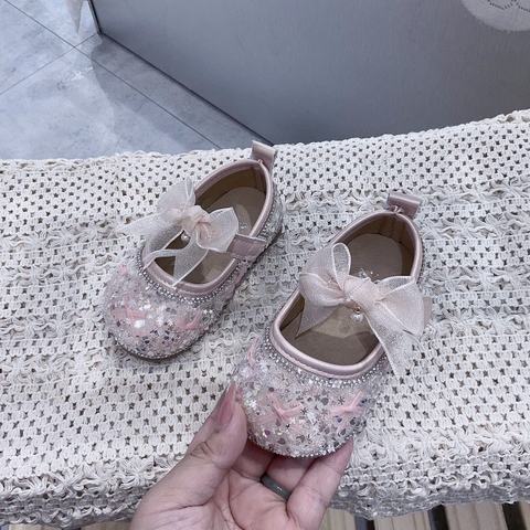 KB - Giày búp bê kim sa phối nơ hồng(16-20)