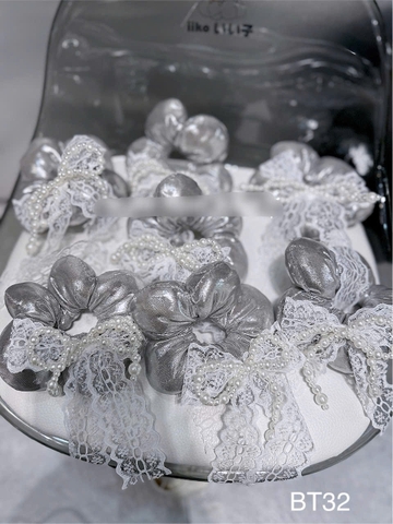 KB - Chun buộc tóc bạc nơ ren ngọc