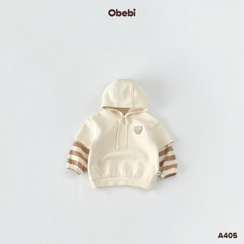 OBBI - Áo nỉ có mũ phối tay kẻ (73-120)