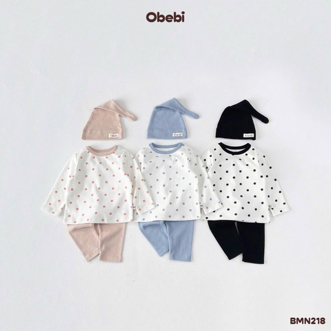OBEBI - Bộ mặc nhà chấm bi kèm mũ (73-120)