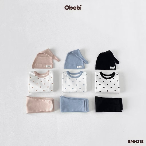 OBEBI - Bộ mặc nhà chấm bi kèm mũ (73-120)