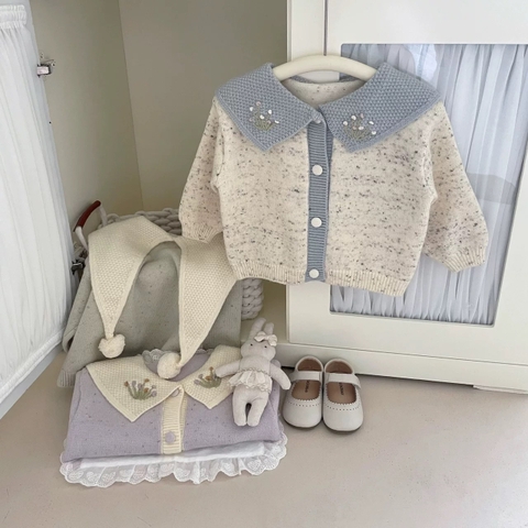 BK - Áo cardigan len cổ bẻ hoa(90-130)