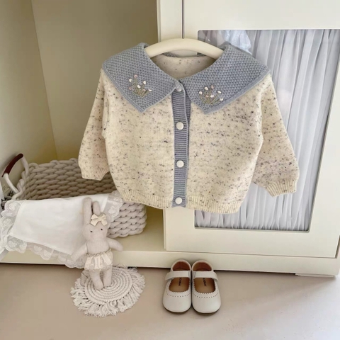 BK - Áo cardigan len cổ bẻ hoa(90-130)