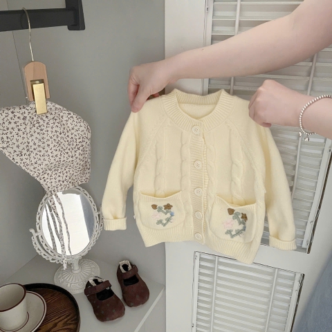 TL - Cardigan len túi thêu hoa(90-150)
