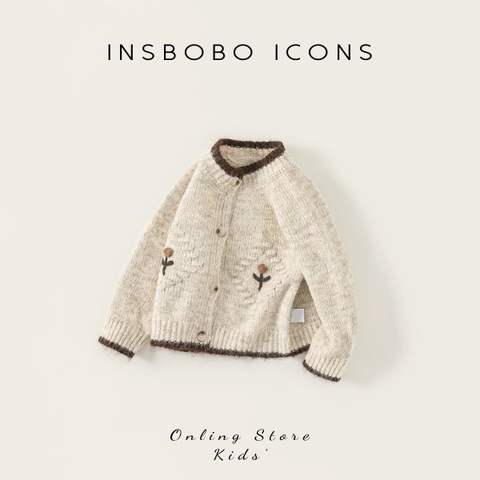 TL - Cardigan len thêu hoa phối viền nâu(80-140)