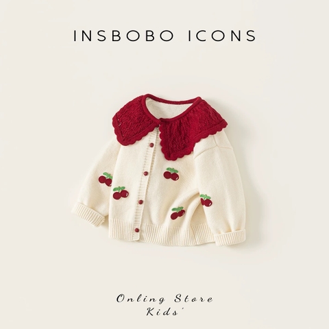 TL - Cardigan len cổ bẻ Cherry đỏ(80-140)