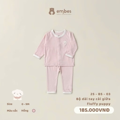 EMBES - Bộ dài tay cài giữa Fluffy Puppy (0-9M)