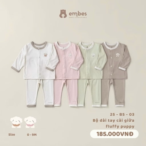 EMBES - Bộ dài tay cài giữa Fluffy Puppy (0-9M)