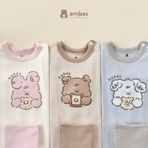 EMBES - Bộ dài tay quần cạp cao embes Eating(0-9M)