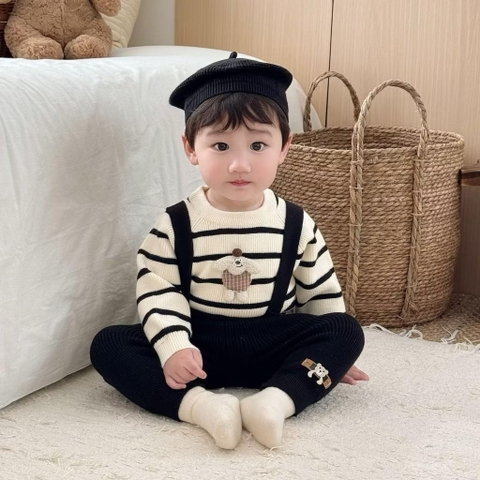 MK - Set yếm áo len kẻ đính gấu(66-90)